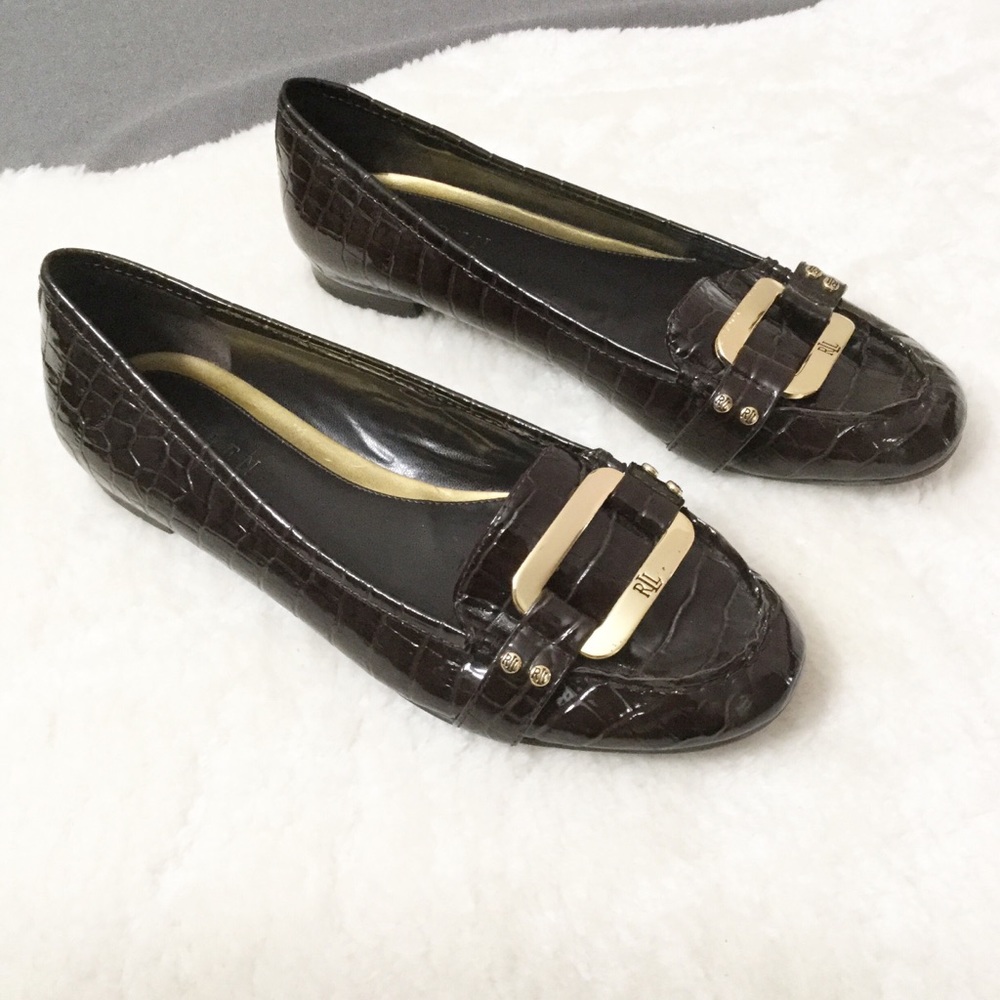 Ralph Lauren brown croc loafers 7.5
